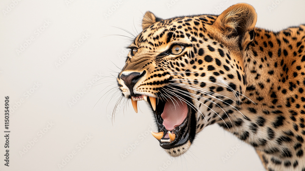 Obraz premium Fierce Leopard Portrait on White Background