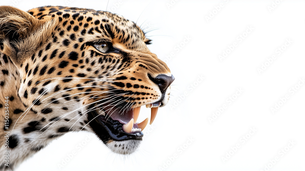 Obraz premium Leopard Roaring Graphic Portrait on White Background