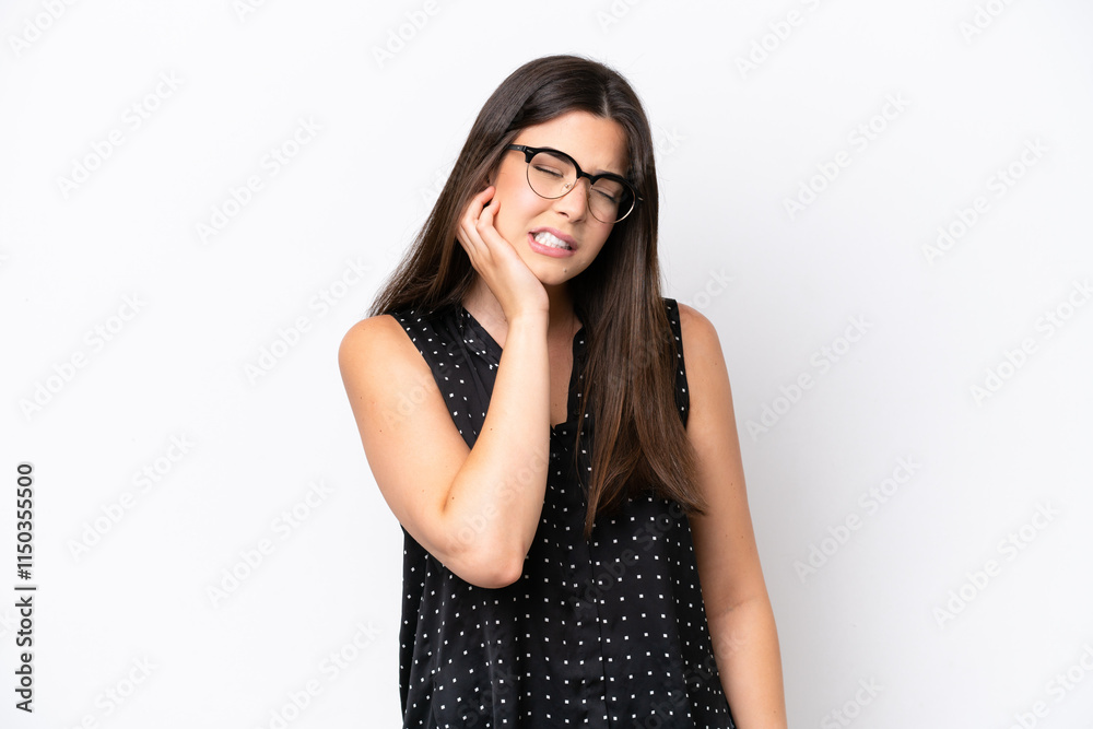 Young Brazilian woman isolated on white background with toothache Young Brazilian woman isolated on white background with toothache