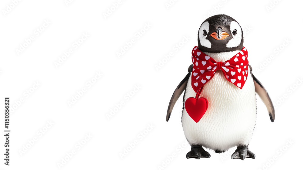 Obraz premium Cute penguin with a heart scarf.