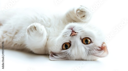 Adorable White Kitten Playing Up Side Down
