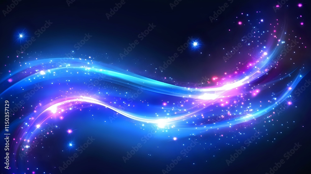 Obraz premium Abstract magical night background with glowing blue and purple mist, scattered sparkles and delicate bokeh effects