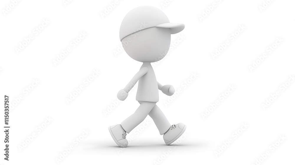 Walking animation character in white minimalist style simple view Walking animation character in white minimalist style simple view
