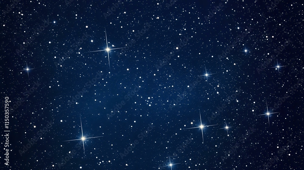 Obraz premium Abstract night sky background with sparkling silver constellations, deep navy tones and scattered light dots forming a bokeh-inspired pattern