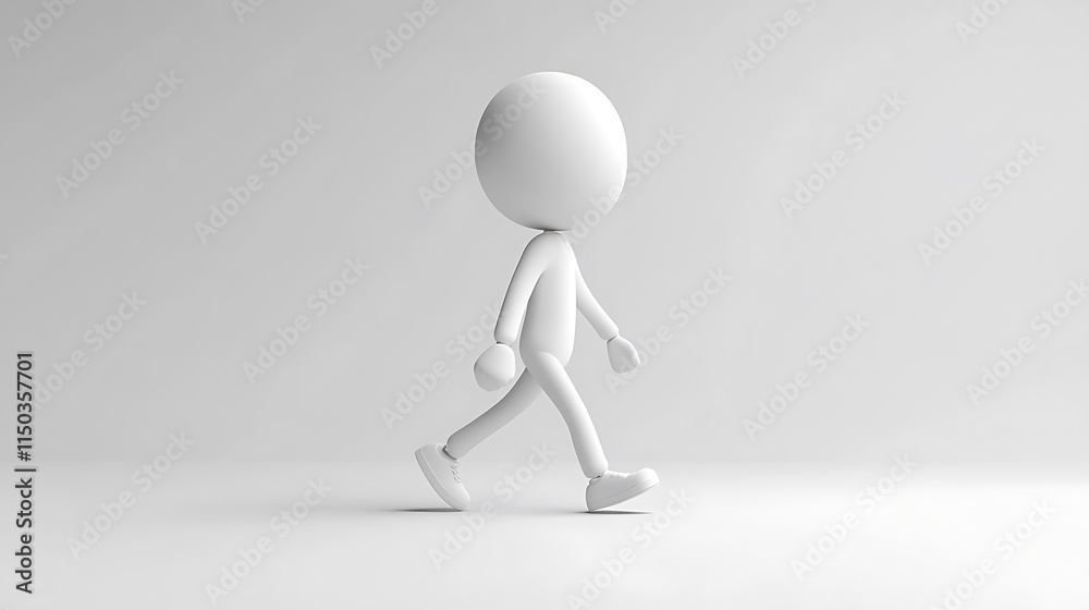 Walking animation of a character studio 3d render minimalist