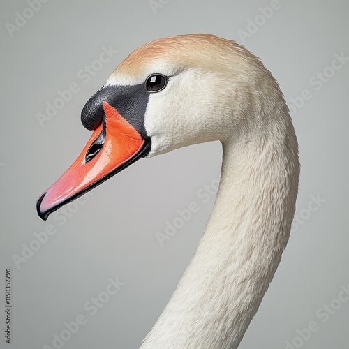 A close-up of a swan's head showing its elegant features and vibrant colors. photo