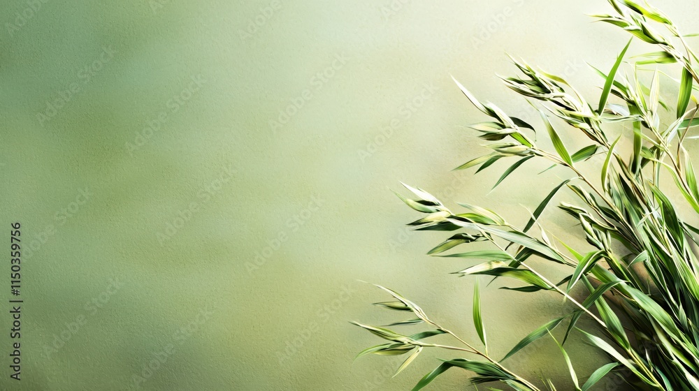 Fototapeta premium Green Bamboo Leaves with Soft Blurred Background for Relaxation