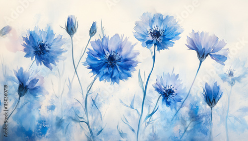 Blue flowers in soft light with a bokeh background for copy space