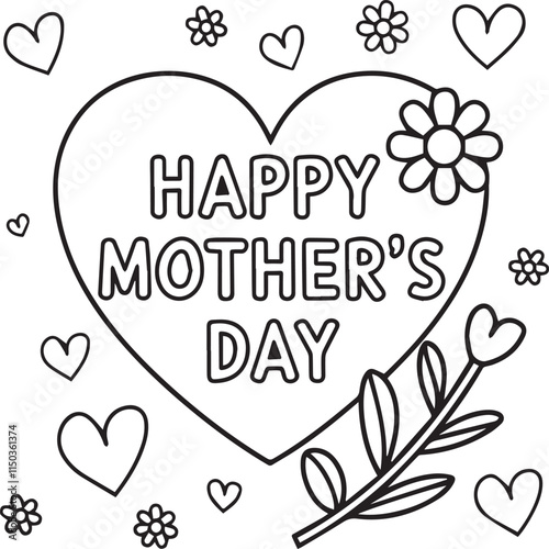 Mother's Day line art background coloring page black and white