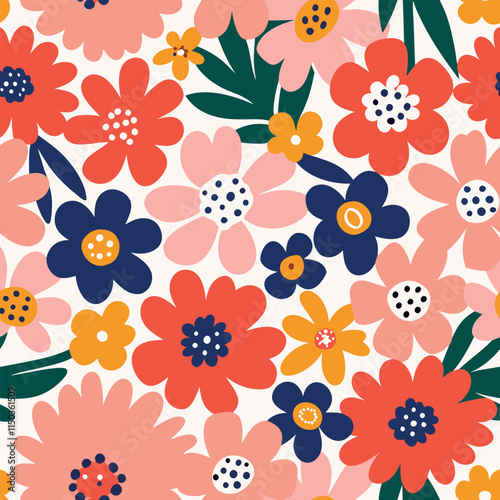  Pattern of Seamless flowers. Abstract wild flowers, Botanical style design for banners, wallpaper, posters, websites, online shopping.Vector illustration design.
