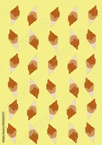 Ice cream pattern on yellow background 