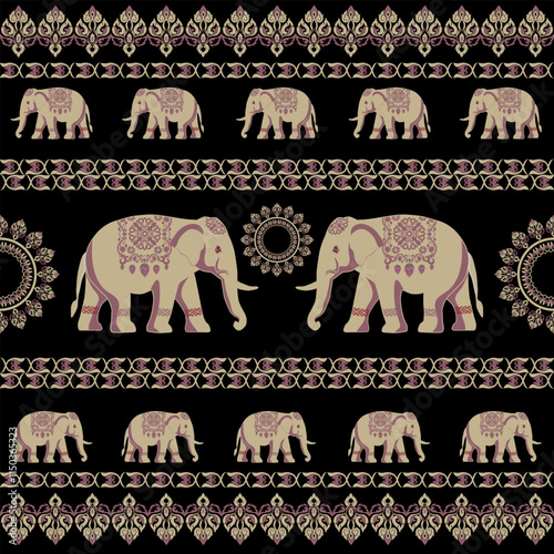 elephants pattern, mandala
Beautiful Thailand,thai pattern,seamless,Traditional,ethnic,fabric pattern for textiles,rugs, wallpaper,clothing, sarong,batik,wrap,embroidery,print,background,cover, illust