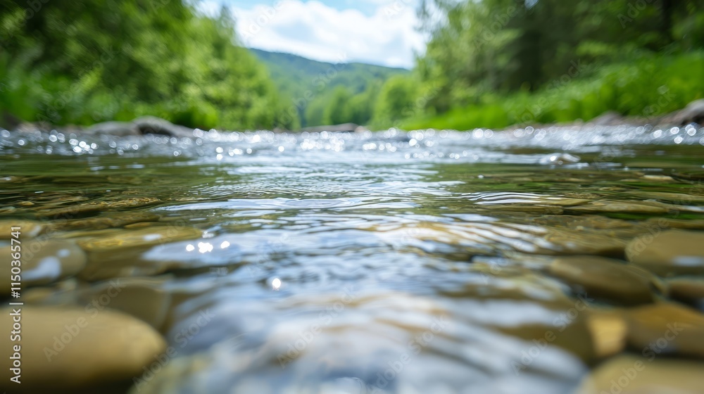 Fototapeta premium A river with rocks and trees in the background