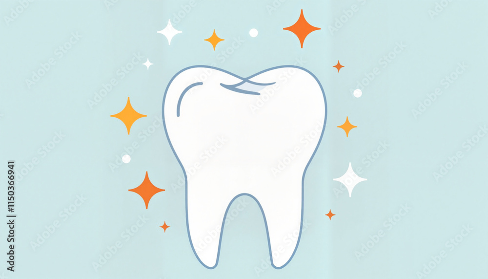 Good tooth image: Clean white tooth with sparkles on blue background