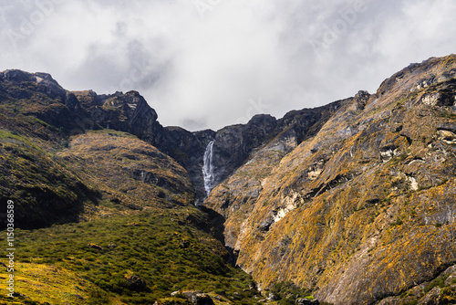 Beautiful Himalayan Mountain Waterfall between Langtang Village and Lama Hotel seen during Nepal trek