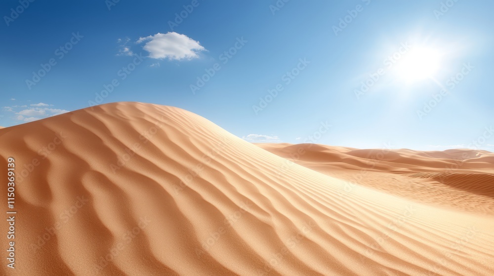 Naklejka premium A sand dune in the middle of a desert under a blue sky