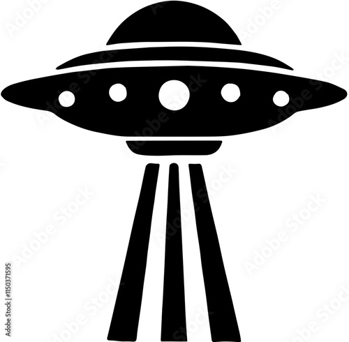 Minimalist Black and White Flying Saucer UFO Icon in Flat Design Style, Ideal for Sci-Fi Projects, Mobile Apps, Websites, Graphic Design, Alien-Themed Content, Tech Interfaces