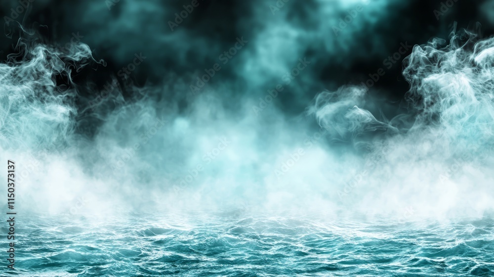 Obraz premium A dark blue ocean with white smoke coming out of the water