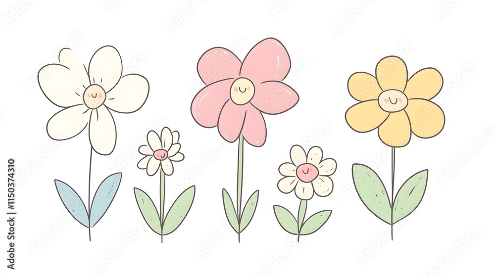 Happy Smiling Flowers In Pastel Colors Bloom