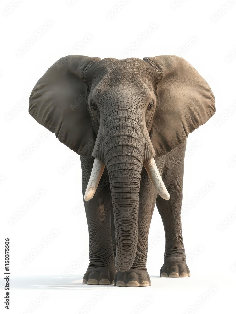 Fototapeta premium A large elephant, isolated on a pure white background, nature, white background