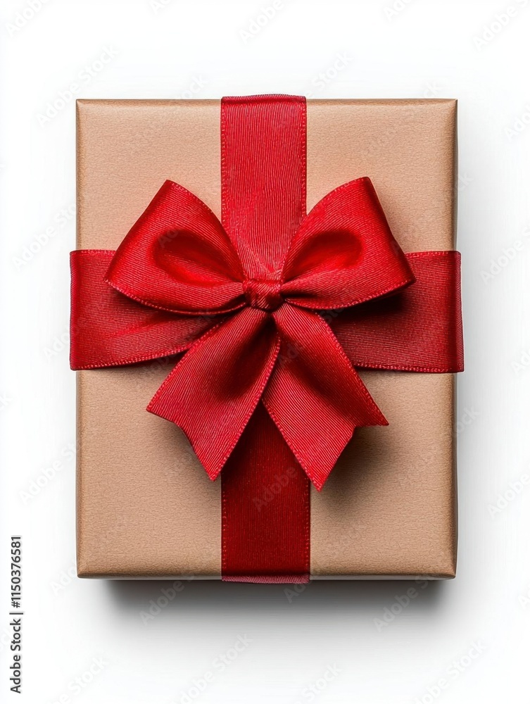 A photostock of a clean red bow tied perfectly on a simple gift box, isolated on a clean white background, festive and stylish, High Quality A photostock of a clean red bow tied perfectly on a simple gift box, isolated on a clean white background, festive and stylish, High Quality