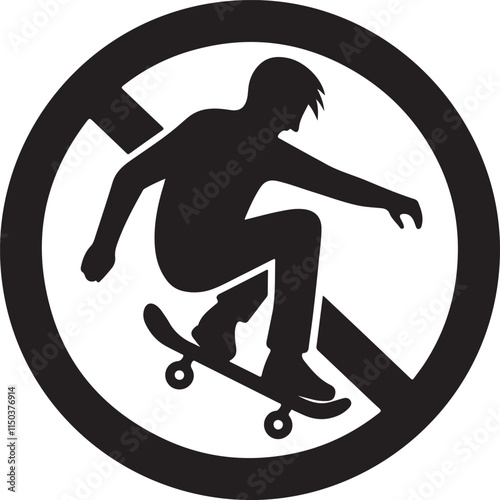 No Skateboarding Allowed Silhouette Illustration Sign