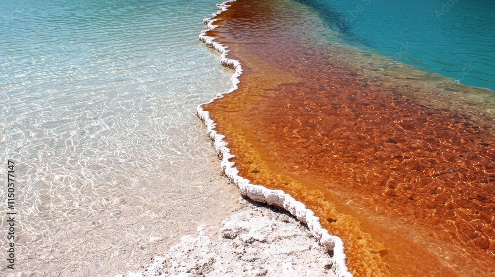 A body of water that is filled with orange and white salt A body of water that is filled with orange and white salt