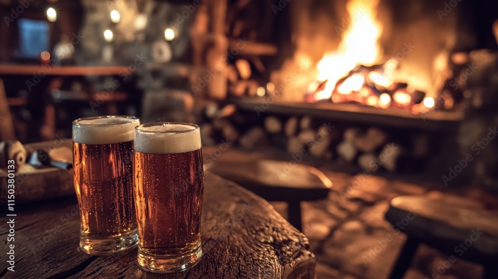 Cozy Evening with Beer by the Fireplace Cozy Evening with Beer by the Fireplace
