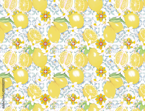 Seamless design. Colorful abstract flowers bouquet on a light color background.
