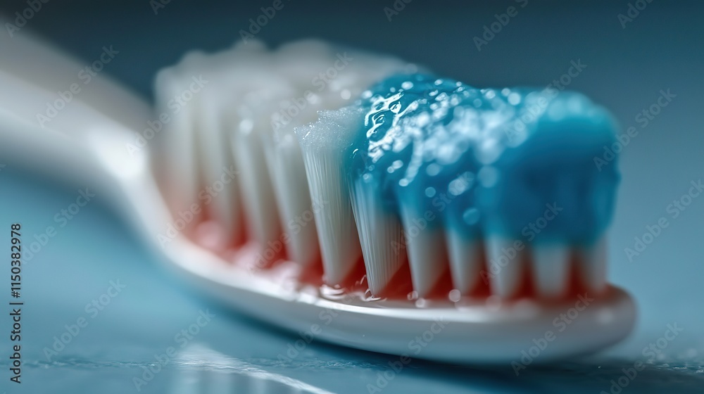 Obraz premium Closeup of toothpaste and a toothbrush, representing dental hygiene, teeth cleaning, and oral healthcare