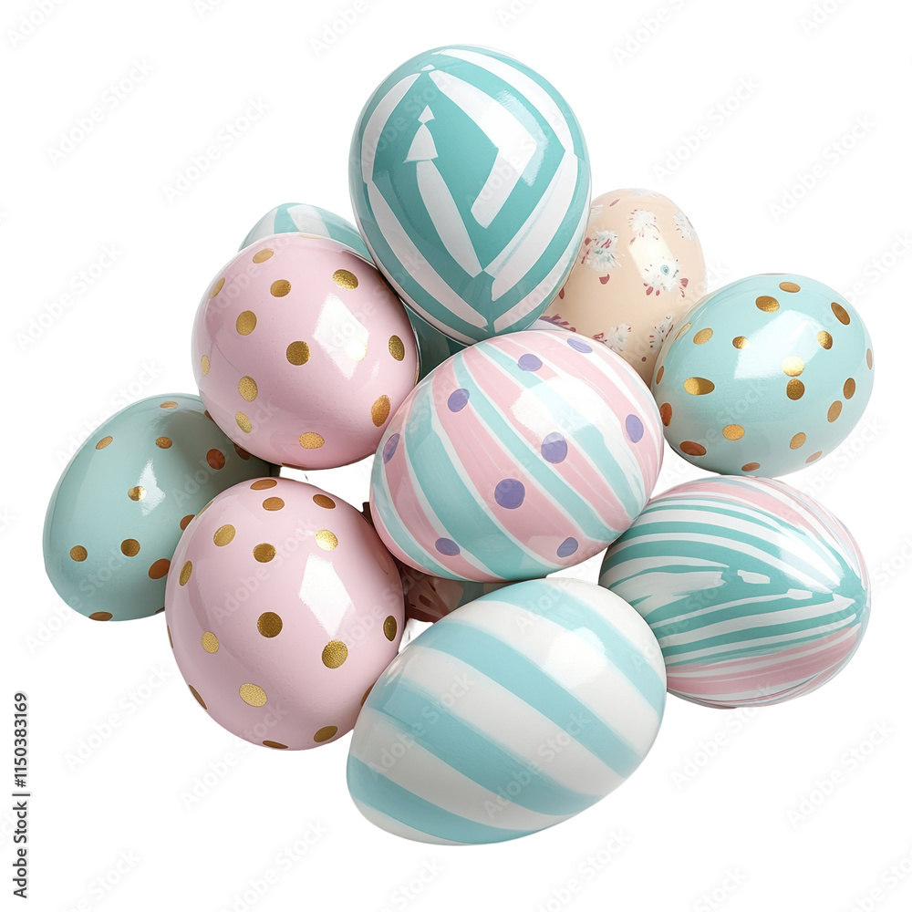 A stack of glossy pastel Easter eggs with soft patterns, isolated on white, showcasing festive decor and cheerful spring vibes.
A stack of glossy pastel Easter eggs with soft patterns, isolated on white, showcasing festive decor and cheerful spring vibes.