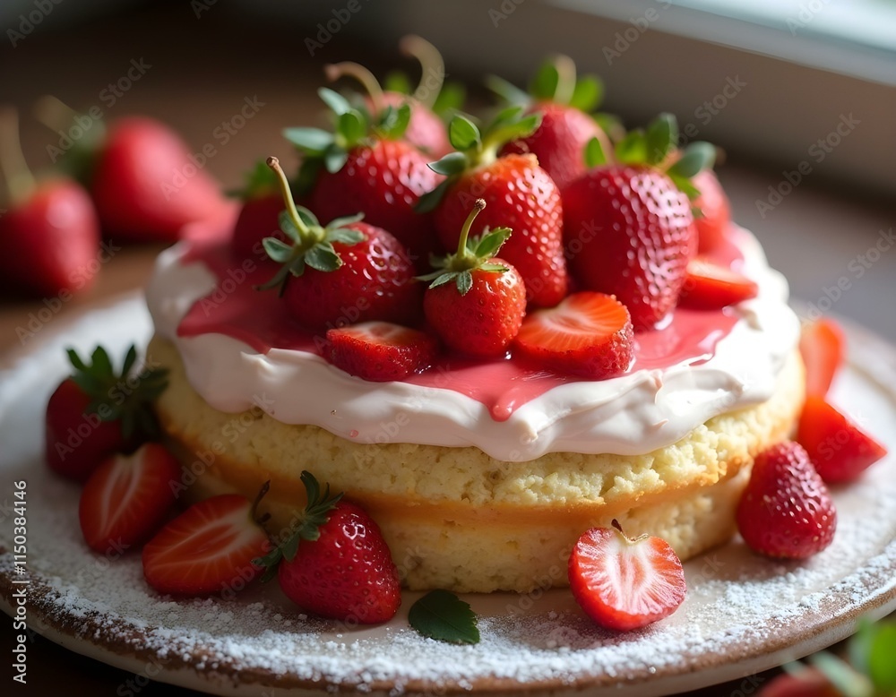 Valentine’s Day special strawberry cream cake topped with fresh strawberries. Valentine’s Day special strawberry cream cake topped with fresh strawberries.