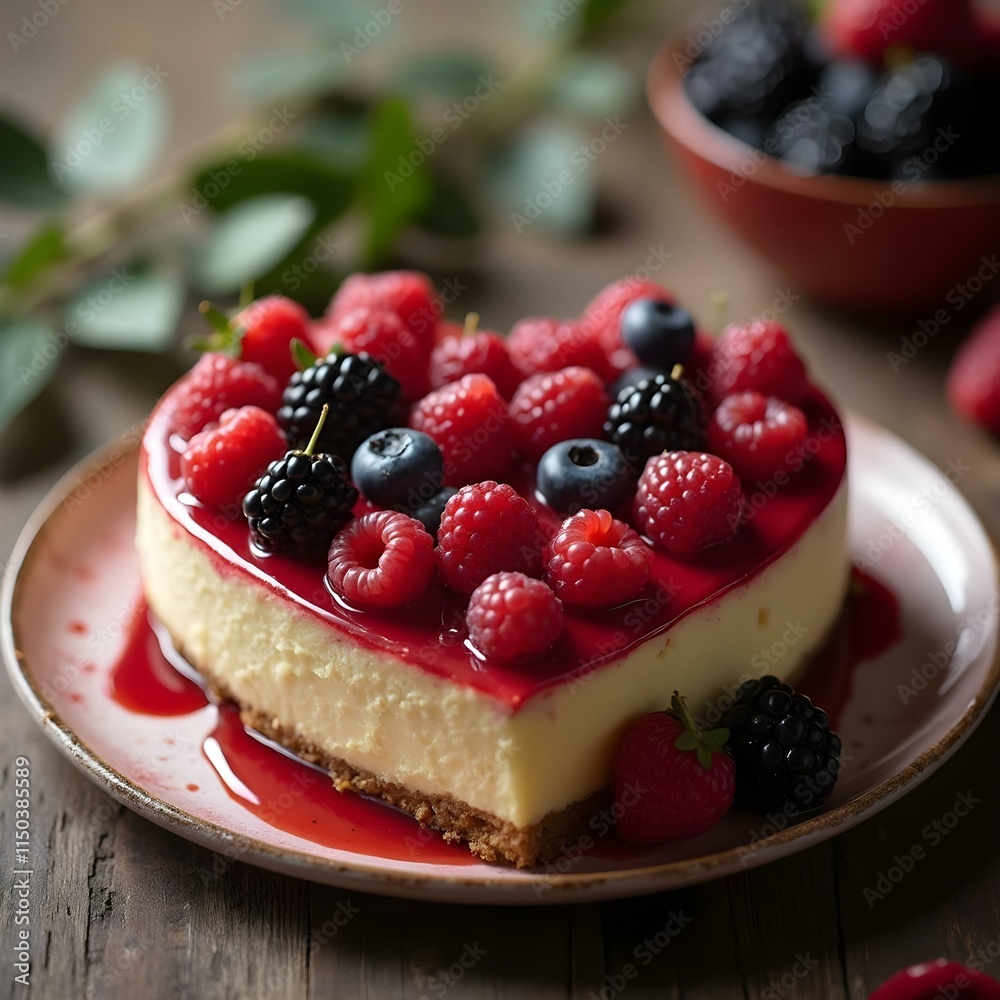 Valentine’s Day special sweetheart-shaped cheesecake with berries. Valentine’s Day special sweetheart-shaped cheesecake with berries.