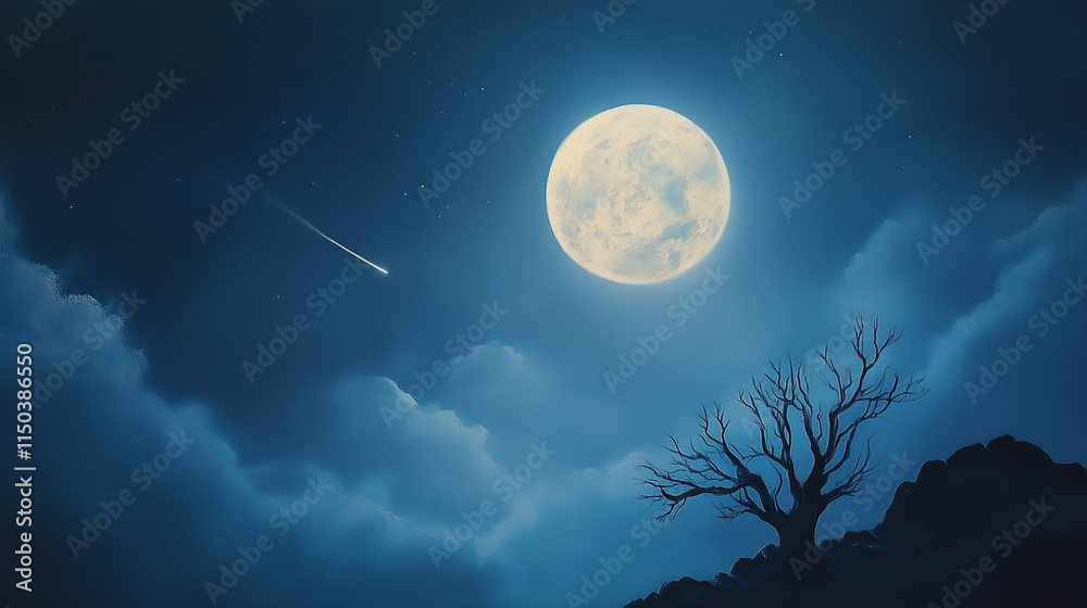 Fototapeta premium color paint moon and shooting star