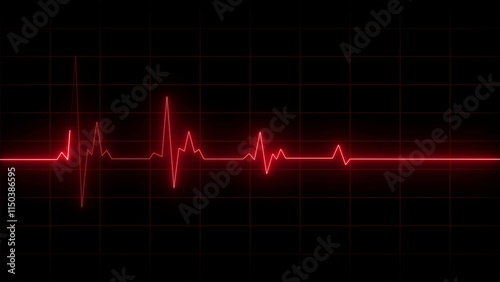 Pulse, heart rhythm, heartbeat line icon on black background. Neon heartbeat line illustrations