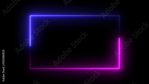 Neon glowing rectangle icon illustrations, neon square icon