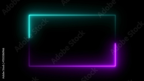 Neon glowing rectangle icon illustrations, neon square icon