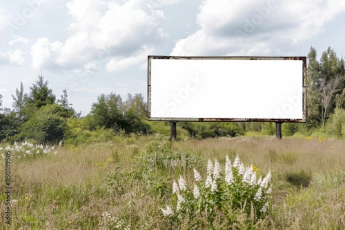 Advertisement Billboard Mockup with Empty White Space in a Rural Area