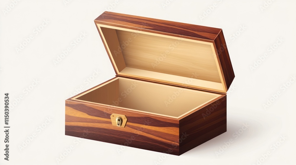 Open empty wooden box with a brass latch, isolated on white background. Open empty wooden box with a brass latch, isolated on white background.