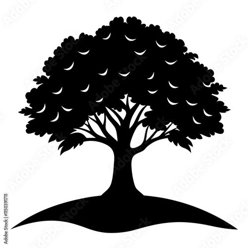 Vector Line Art Mounded Tree Silhouette