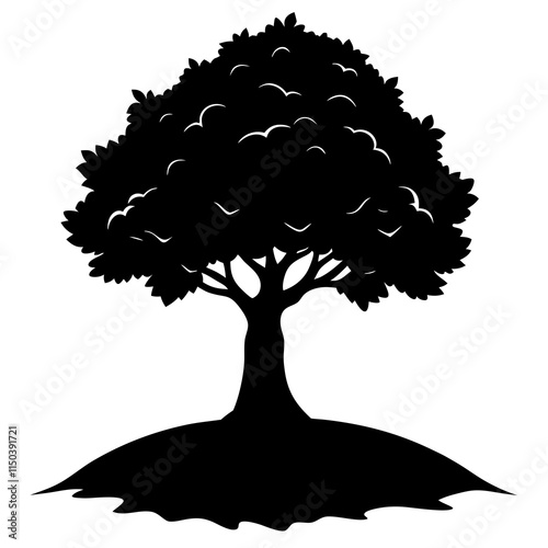 Vector Line Art Mounded Tree Silhouette