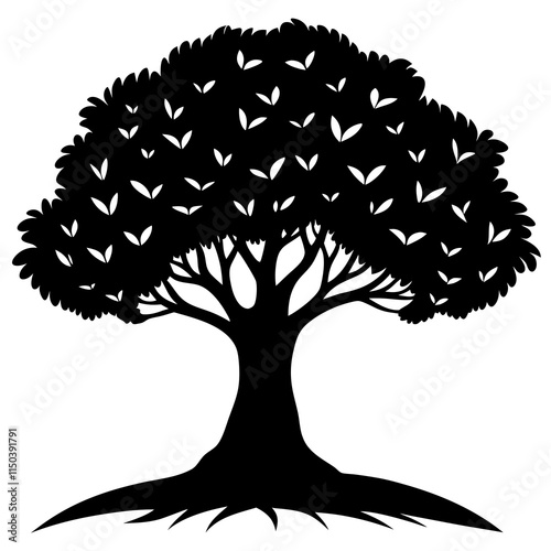 Vector Line Art Mounded Tree Silhouette