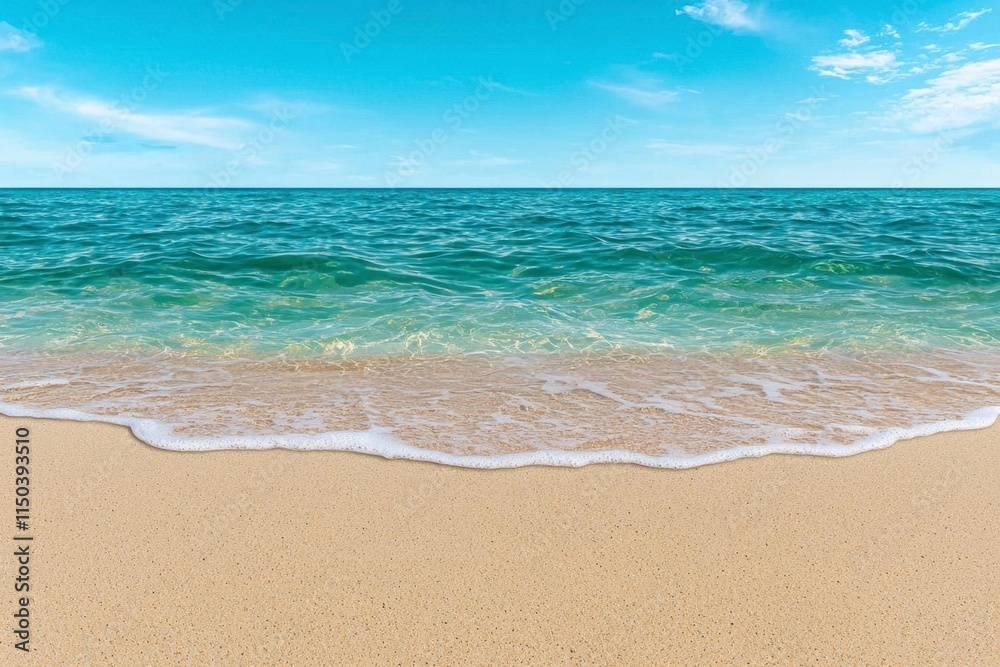 A photostock of clear blue ocean waves with a tropical beach horizon, serene and refreshing, isolated on a clean background, High Quality A photostock of clear blue ocean waves with a tropical beach horizon, serene and refreshing, isolated on a clean background, High Quality