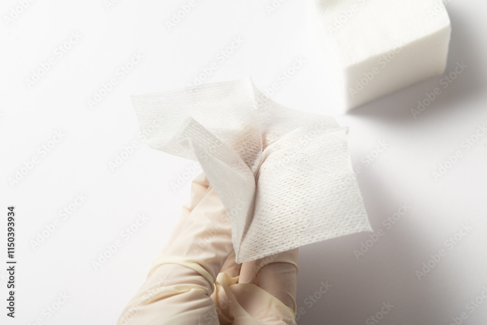 Lot of sterile cleansing swabs, nonwoven swab in hand in glowes Lot of sterile cleansing swabs, nonwoven swab in hand in glowes