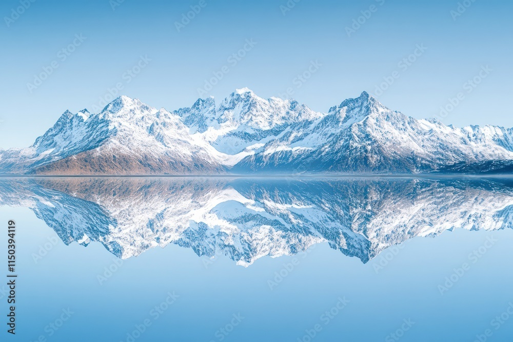 Snowcapped Mountains Mirrored In Calm Water Snowcapped Mountains Mirrored In Calm Water
