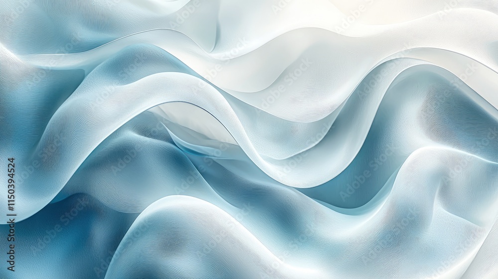 Fototapeta premium Abstract blue and white flowing silk waves with textured patterns