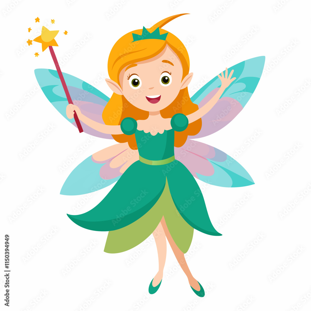 Cartoon Fairy with Magic Wand and Colorful Wings Cartoon Fairy with Magic Wand and Colorful Wings