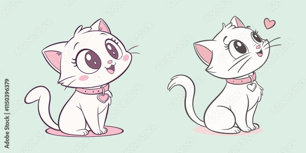 Obraz premium A cute cat vector is a playful, digital illustration of a cat, featuring simple, clean lines and bright, appealing colors, perfect for designs like logos, stickers, or animations.