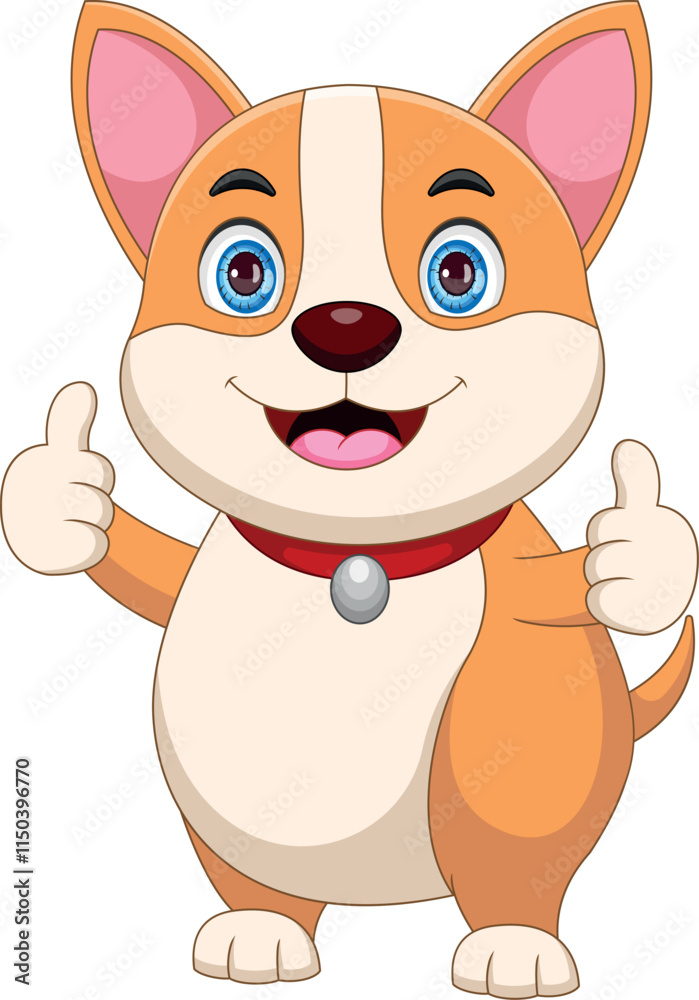cartoon  cute little dog cartoon standing, smiling and giving a thumb up