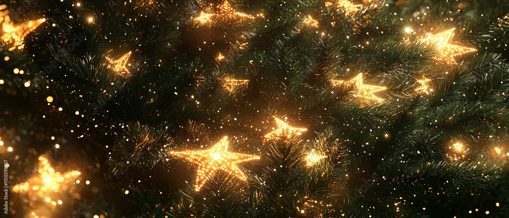 Star-shaped lights illuminating a Christmas tree Star-shaped lights illuminating a Christmas tree